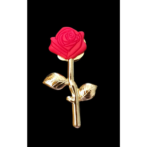 Red Rose Flower and Gold Tone Vintage Lapel Pin - Picture 1 of 3